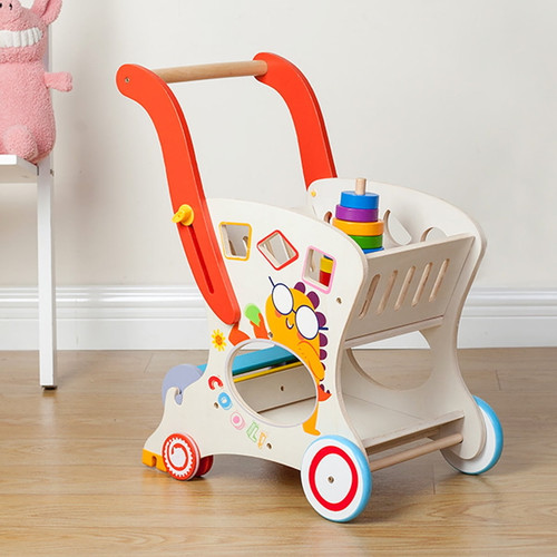 Wooden Shopping Cart High Simulation Grocery Shopping Trolley Toy Improve Fine Motor Skills Push Learning Walker Early Educational Wooden Shopping Carts Toy For Kids Ages 3+