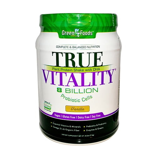 Green Foods True Vitality Plant Protein Shake With Dha, Vanilla, 25.2 Oz, 2 Pack