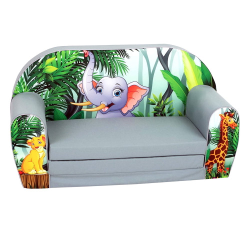 Delsit Toddler Couch 2 In 1 Flip Open Kid Sized Sofa Lounger, Elephant Pal