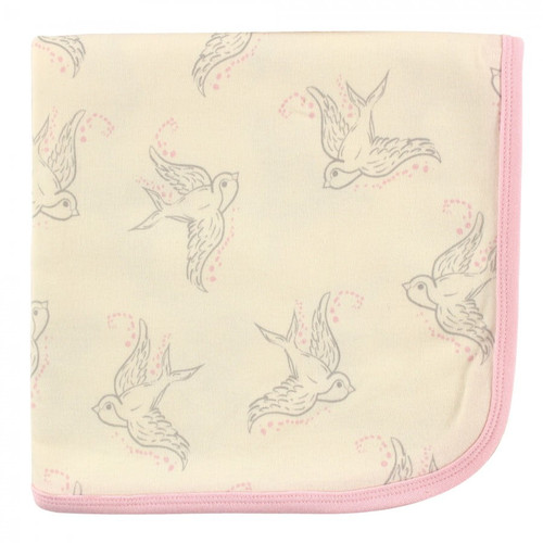 Touched By Nature Baby Girl Organic Cotton Swaddle, Receiving And Multi-purpose Blanket, Bird, One Size