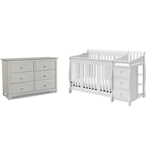 Baby Crib With Changing Table And 6 Drawer Double Dresser Set In Pure White