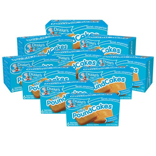 Drake's Mini Pound Cakes, 10 Boxes, 60 Individually Wrapped Traditional Cakes