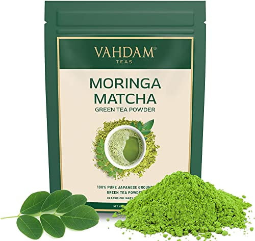 Vahdam, Organic Moringa + Matcha Green Tea Powder (25g, 12 Servings) Powerful Superfoods Blend | Pure Japanese Matcha Powder With 100% Natural Indian Moringa Powder | Delicious Matcha Latte Powder
