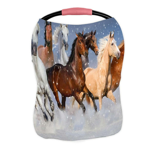 Eczjnt Horse Herd Run Fast Winter Snow Field Nursing Cover Baby Breastfeeding Infant Feeding Cover Baby Car Seat Cover
