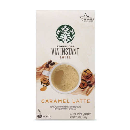 Starbuck's | Via Instant Caramel Latte - Specialty Beverage, 100% Arabica Micro-ground Coffee, Creamy Natural Caramel; Serve Iced Or Hot | Caramel Latte, 1 Box (5 Packets Total)