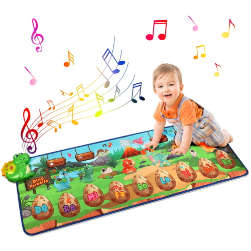 Growsly Baby Musical Crawling Animal Mat, Kids Dinosaur Piano Carpet Playmat, Infant Educational Music Toy For Boys Girls