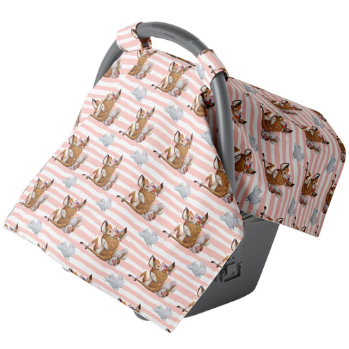 Car Seat Covers For Babies - Carseat Canopy - Baby Car Seat Cover For Newborn Girl And Infant Girls - Peach Stripes