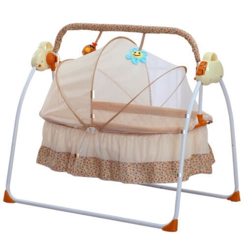 Electric Baby Cradle Swing Baby Crib Cradle Auto Rocking Chair Khaki