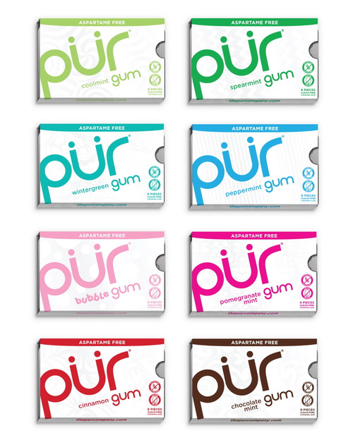 Pur Gum Sugar Free Chewing Gum With Xylitol - Natural Flavors Variety Pack - 9 Pieces (pack Of 8)