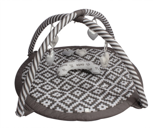 Bacati - Unisex Activity Gym & Playmat, Love Grey/silver With Toys