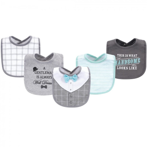 Little Treasure Baby Boy Cotton Bibs 5pk, Well Dressed, One Size