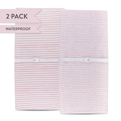 Waterproof Changing Pad Cover Set | Cradle Sheet Set By Ely's & Co No Need For Changing Pad Liner Mauve Pink Splash & Stripe 2 Pack For Baby Girl
