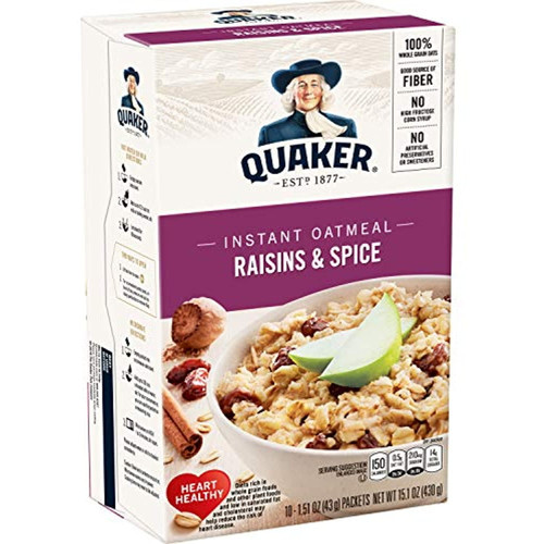 Quaker Instant Oatmeal Raisin& Spice, 10-count 1.51oz Packets (pack Of 4) By Quaker Oatmeal [foods]