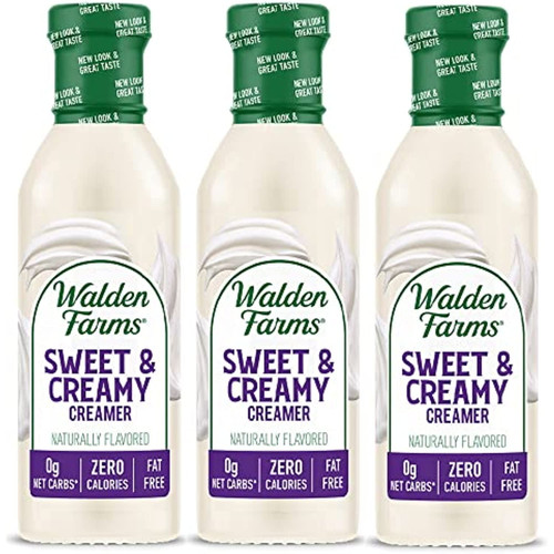 Walden Farms Sweet Cream Coffee Creamer, 12 Oz. Bottle, Fresh Flavored Non-dairy Milk Substitute, Natural And Liquid, Gluten Free And 0g Net Carbs, Vegan Friendly, 3 Pack Bottles