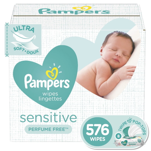 Pampers Baby Wipes Sensitive Perfume Free, 8x Pop-top, 576 Ct
