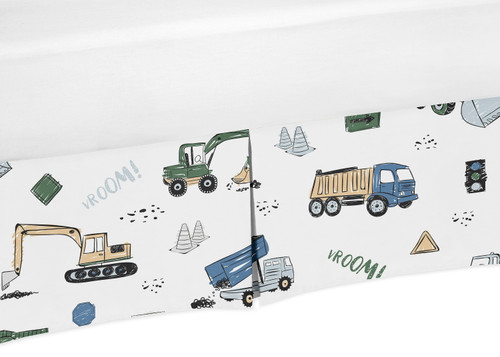 Construction Truck Green And Blue Dust Ruffle Crib Skirt By Sweet Jojo Designs