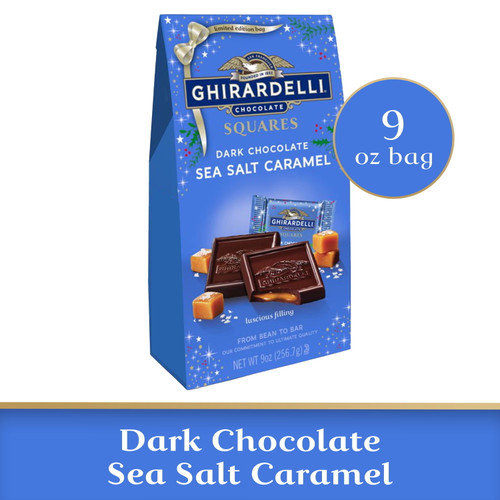 Ghirardelli Holiday Dark Chocolate Sea Salt Caramel Squares, 9 Oz Bag