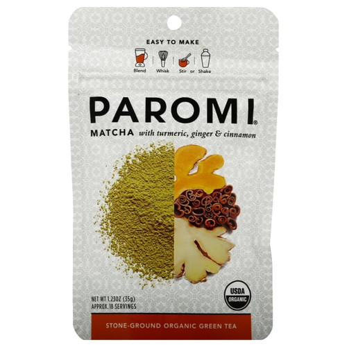 (price/case)paromi Tea - Matcha Tumeric Ginger Cinnamon - Case Of 6 -1.23 Oz