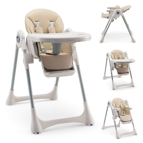 Gymax Baby High Chair Folding Baby Dining Chair W/ Adjustable Height & Footrest Beige