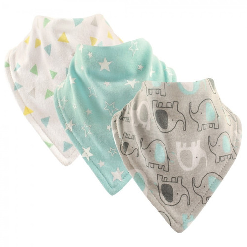 Luvable Friends Baby Cotton Bandana Bibs 3pk, Basic Elephant, One Size