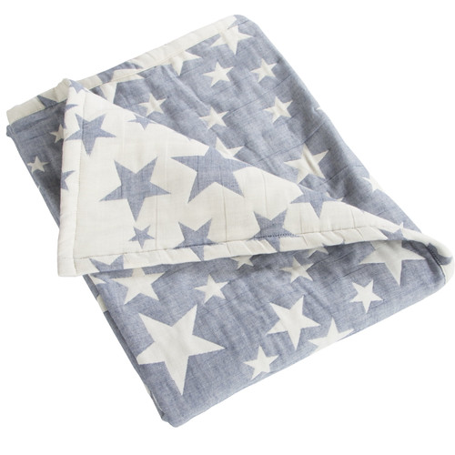 Ntbay 3 Layer Toddler Blanket, Muslin Cotton Jacquard Bed Blankets, Lightweight Thermal Baby Blanket, Super Soft And Warm Crib Blanket For All Seasons, Decoration Gift, 30"x40", Blue Star