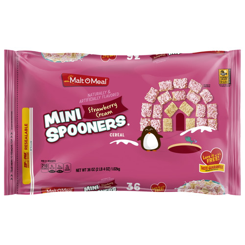 Malt-o-meal Strawberry Cream Mini Spooners Shredded Wheat Cereal, Whole Grain Breakfast Cereal