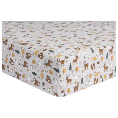 Trend Lab Woodland Trail Deluxe 100% Cotton Flannel Fitted Crib Sheet. Colors Of Green, Beige, Orange And Gray. Sheet Is Fully Elasticized With 10 Inch Deep Pockets And Fits Standard Crib Mattress.