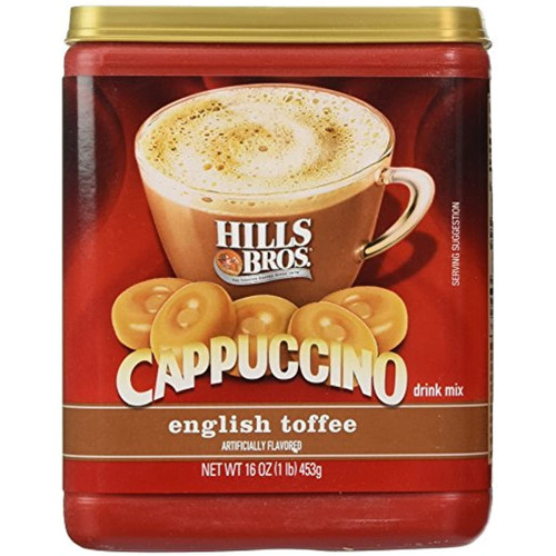Hills Bros. Instant Cappuccino Mix, English Toffee Cappuccino Mix –easy To Use And Convenient, Enjoy Coffeehouse Flavor From Home–frothy, Decadent Cappuccino With A Buttery Toffee Flavor (16 Ounc