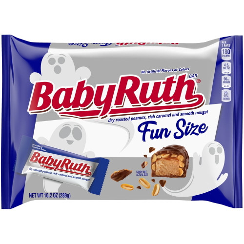 Baby Ruth, Chocolatey, Peanut, Caramel, Nougat, Individually Wrapped Fun Size Candy, Great For Halloween Candy, 10.2 Oz