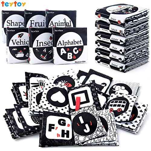 Teytoy My First Soft Book, 6 Pcs Nontoxic Fabric Baby Cloth Activity Crinkle Soft Black And White Books For Infants Boys And Girls Early Educational Toys Perfect For Baby Shower