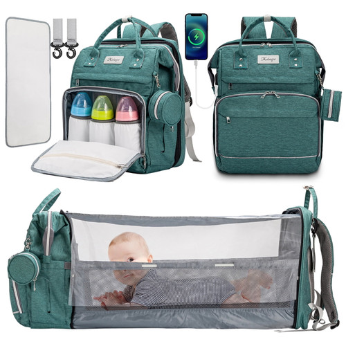 Diaper Bag Backpack, Kabaqoo Baby Diaper Bag With Changing Station For Boys Girls, Baby Registry Search Shower Gifts Baby Stuff For Newborn Essentials Must Haves, Green