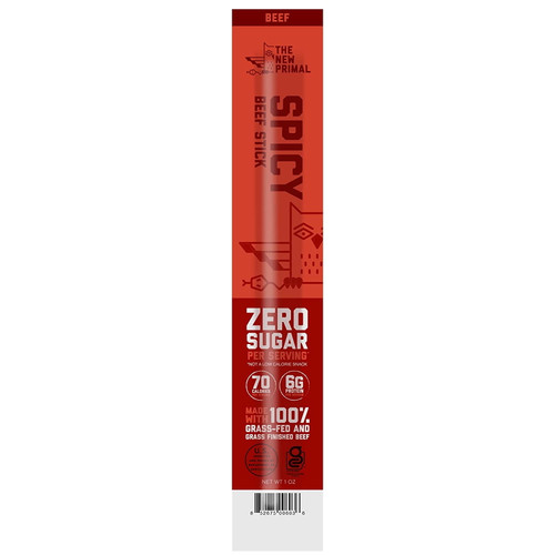 The New Primal, Spicy Beef Meat Stick, 100% Grass-fed Beef, Paleo, Keto & Whole30 Approved, Beef Jerky, Gluten, Dairy & Soy Free, 1oz, Pack Of 20