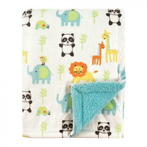 Luvable Friends Baby Plush Blanket With Sherpa Back, Neutral Animals, One Size