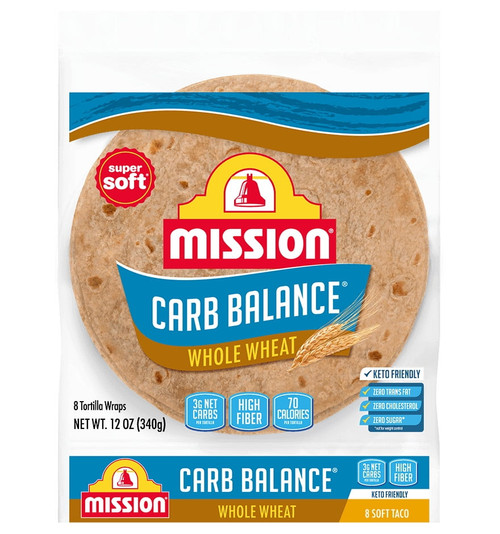 Mission Carb Balance Low Carb High Fiber Soft Taco Whole Wheat Tortillas, 12 Oz, 8 Count