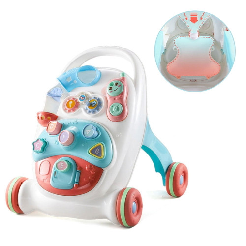 Jaspee Toddlers Baby Walker Toy First Step Car Multi-function Trolley Walker Sit-to-stand Musical Walker With Adjustable Screw