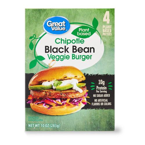 Great Value Chipotle Black Bean Veggie Burger, 10 Oz, 4 Count