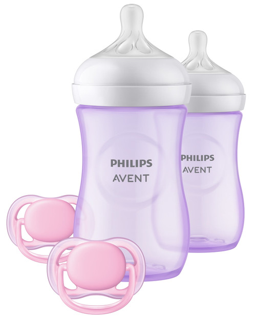 Philips Avent Natural Baby Bottle With Natural Response Nipple, Purple Baby Gift Set Scd837/01