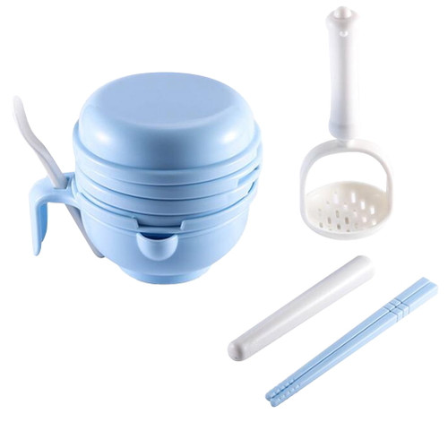1set Baby Food Supplement Grinder Multifunctional Manual Food Grinding Bowl Complementary Baby Feeding Food Tool (sky-blue)