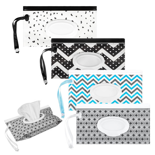 Hequsigns 4 Pack Baby Wipe Pouch Bags, Portable And Refillable Baby Wet Wipes Container Travel Wipe Dispenser(vintage Stripes)