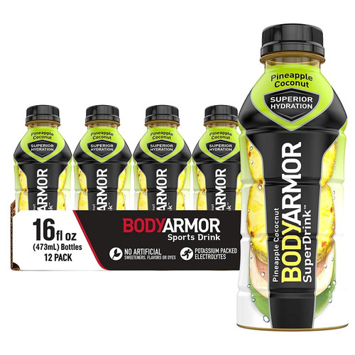 Bodyarmor Sports Drink Sports Beverage, Pineapple Coconut, Natural Flavors With Vitamins, Potassium-packed Electrolytes, No Preservatives, Perfect For Athletes, 16 Fl Oz (pack Of 12)