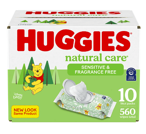 Sensitive Baby Wipes, Huggies Natural Care Baby Diaper Wipes, Unscented, Hypoallergenic, 99% Purified Water, 10 Flip-top Packs (560 Wipes Total)