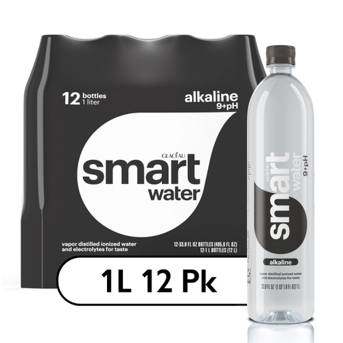 Smartwater Alkaline Water, Premium Vapor Distilled Enhanced Water Bottles, 33.8 Fl Oz, 12 Pack