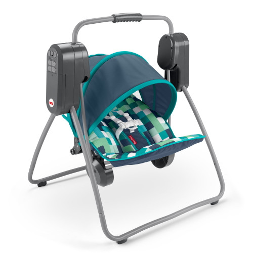 Fisher-price On-the-go Baby Swing With 6 Swinging Speeds And Canopy, Blue Check