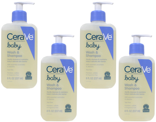4 Pack Cerave Baby Wash & Shampoo With Essential Ceramides & Vitamins 8 Oz Each