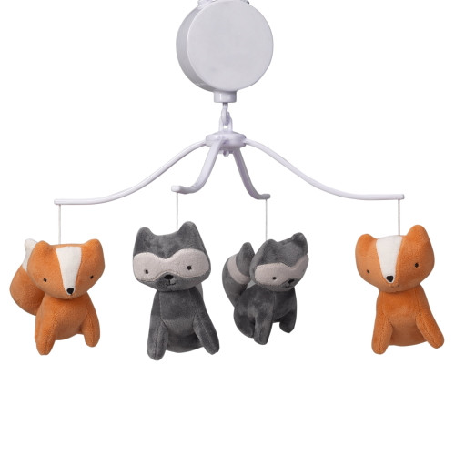 Bedtime Originals Acorn Gray/orange Fox And Raccoon Musical Baby Crib Mobile