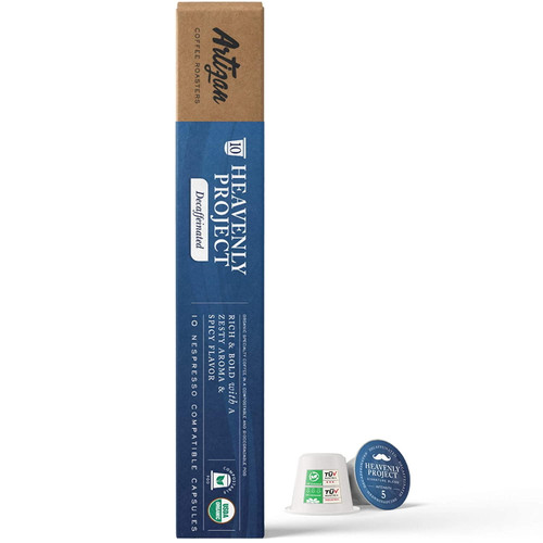 Organic Coffee Capsules For Nespresso Original Machines | Heavenly Project Decaf Espresso Blend | Swiss Water Process Non-gmo Fair Trade Kosher | 10 X Compostable Pods