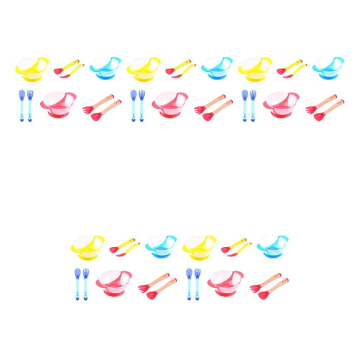 5pcs Small Toddlers Utensils Plastic Baby Spoons Forks Bowl Infant Feeding Tool Heat Sensitive Kids Tableware