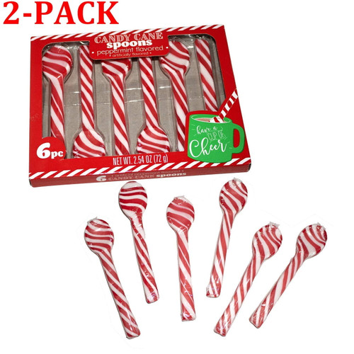 Candy Cane Spoons, Peppermint Flavored, (1) Box (2.54 Oz, 2-pack)