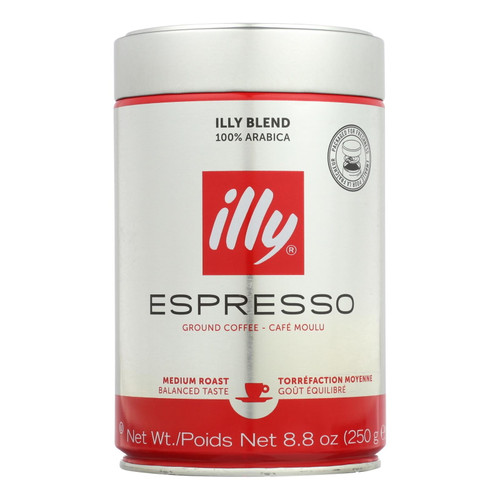 Illy Kosher Espresso Medium Roast, Ground Coffee, 8.8 Oz, Can