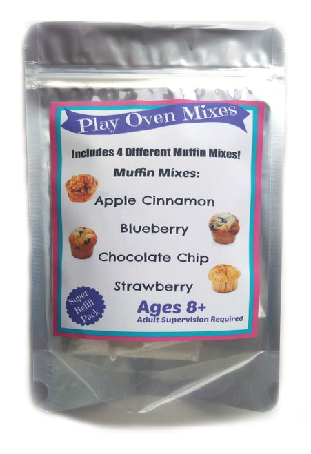 Children's Easy To Bake Oven Mixes Play Toy Real 4 Muffin Super Pack Refill Kit Apple Cinnamon Blueberry Chocolate Chip Strawberry Ultimate Set Cooking Baking Supplies Net Wt 4.0 Oz